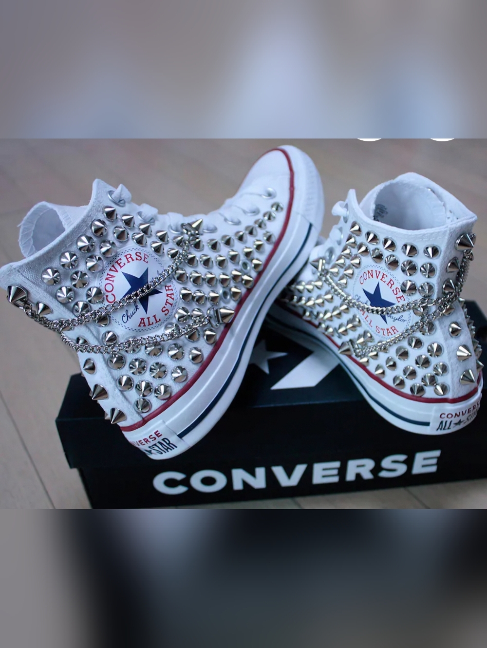 Custom Made. Spiked Converse With Chains. Great Condition. Womens Size 8.5